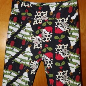Lularoe Christmas Cow Leggings Size OS